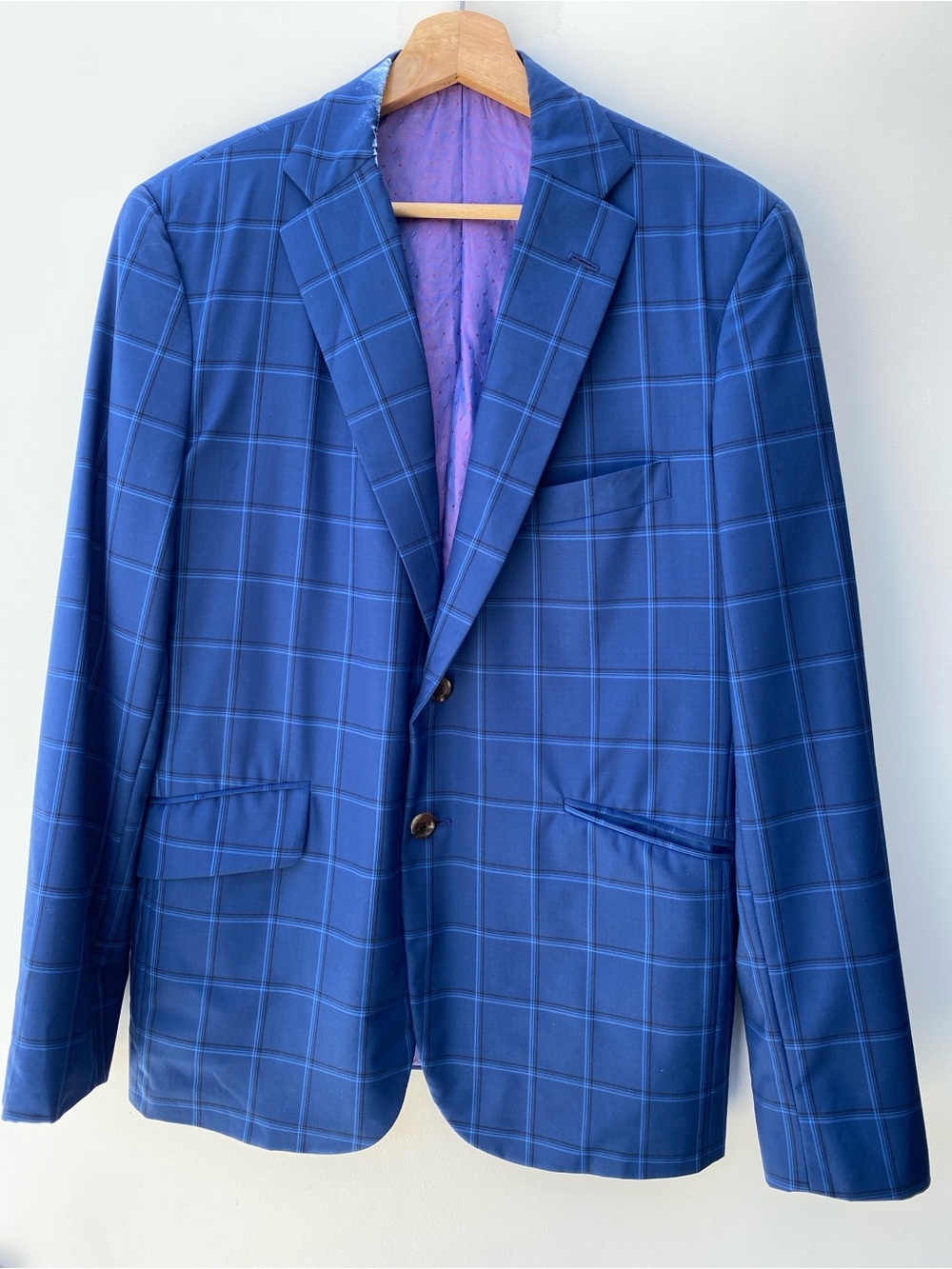 Men's Blue Windowpane Sport Coat - Tailored Two-Button Blazer - Picture 3 of 6